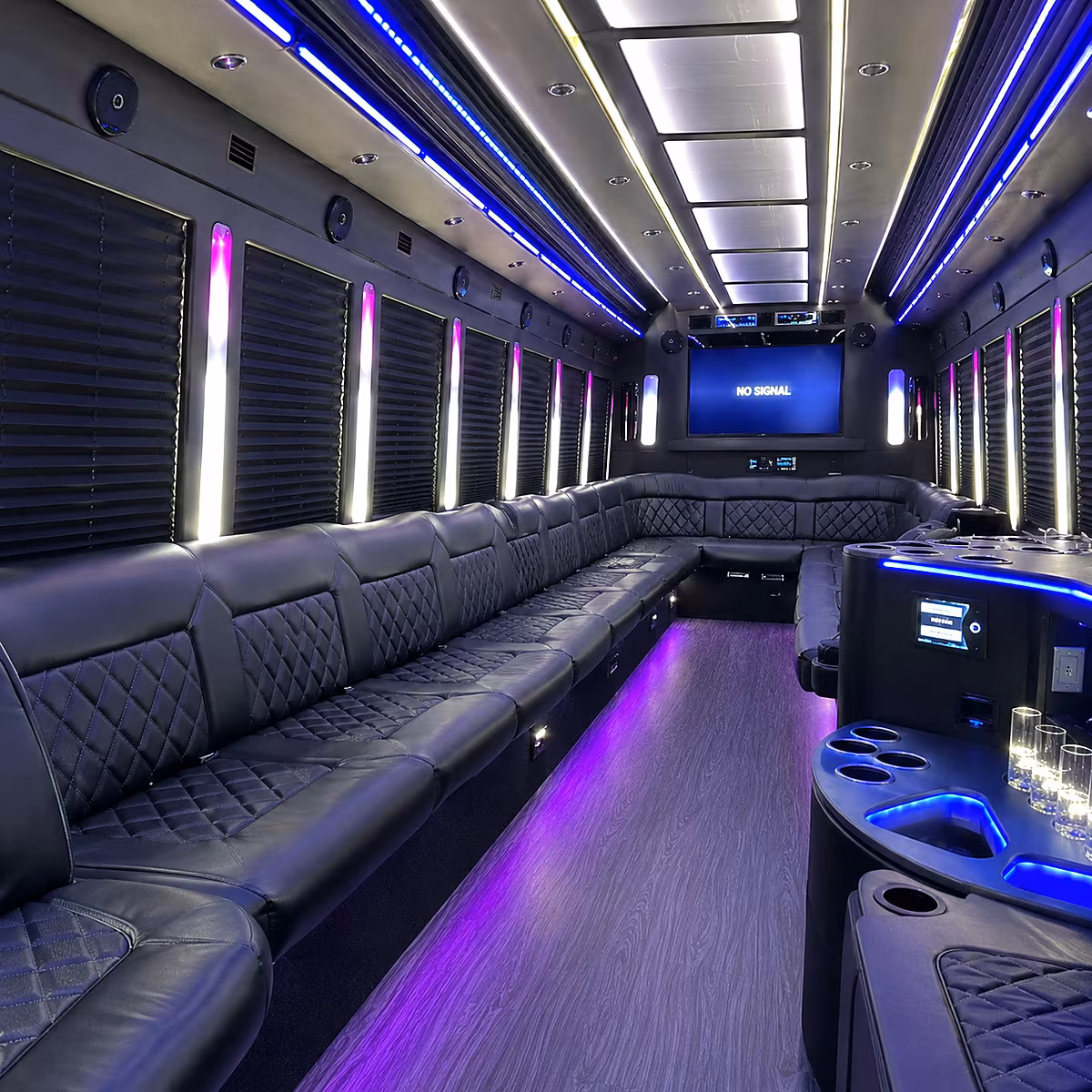 quincy 30 passenger party bus inside