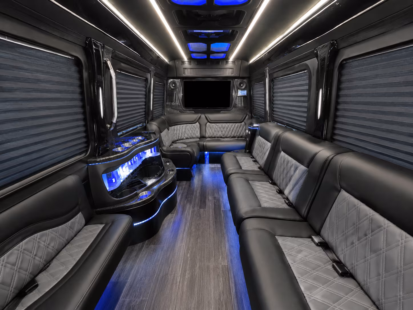 quincy 50 passenger party bus inside